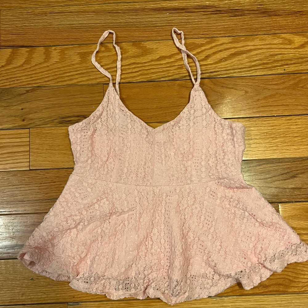 Garage Light Pink Lace Peplum Tanktop